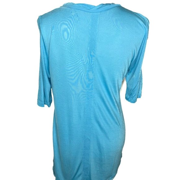 Soft Surroundings Half Sleeve Tunic Top Blue Size Medium Raw Edges - Picture 6 of 8